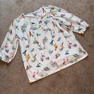 Christopher & Banks White Bird Print Peasant Blouse XL
